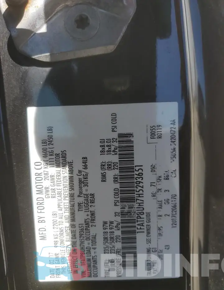 1FATP8UH7H5293651 Photo# 12
