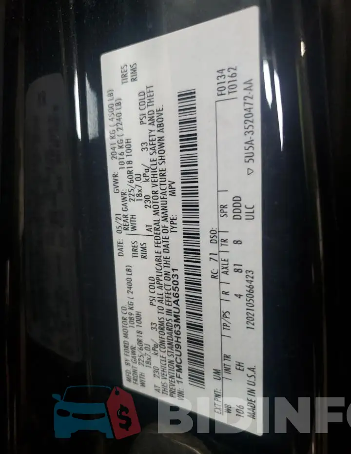 1FMCU9H63MUA65031 Photo# 13