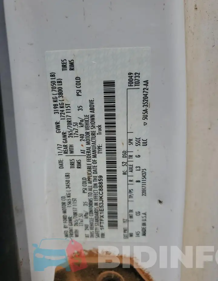1FTFX1E53JKC88859 Photo# 12