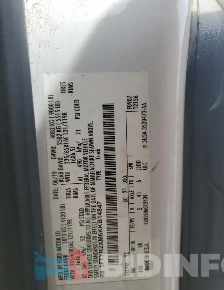 1FTYR2XM6KKB14847 Photo# 14