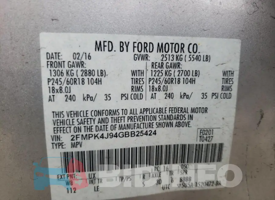 2FMPK4J94GBB25424 Photo# 12