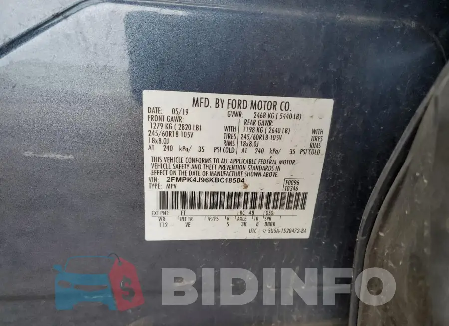 2FMPK4J96KBC18504 Photo# 12