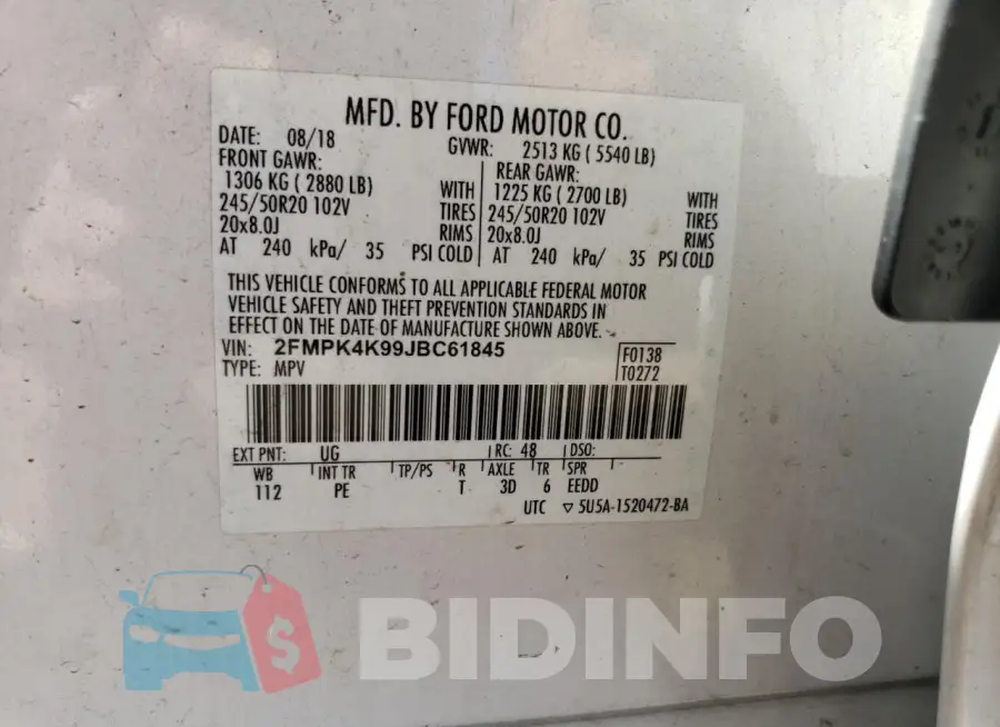 2FMPK4K99JBC61845 Photo# 12