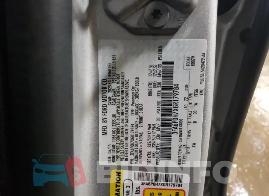 3FA6P0H7XGR179784 Photo# 12