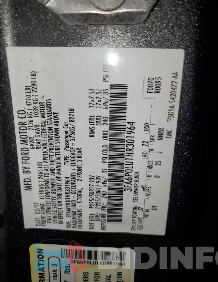 3FA6P0LU1HR301964 Photo# 12