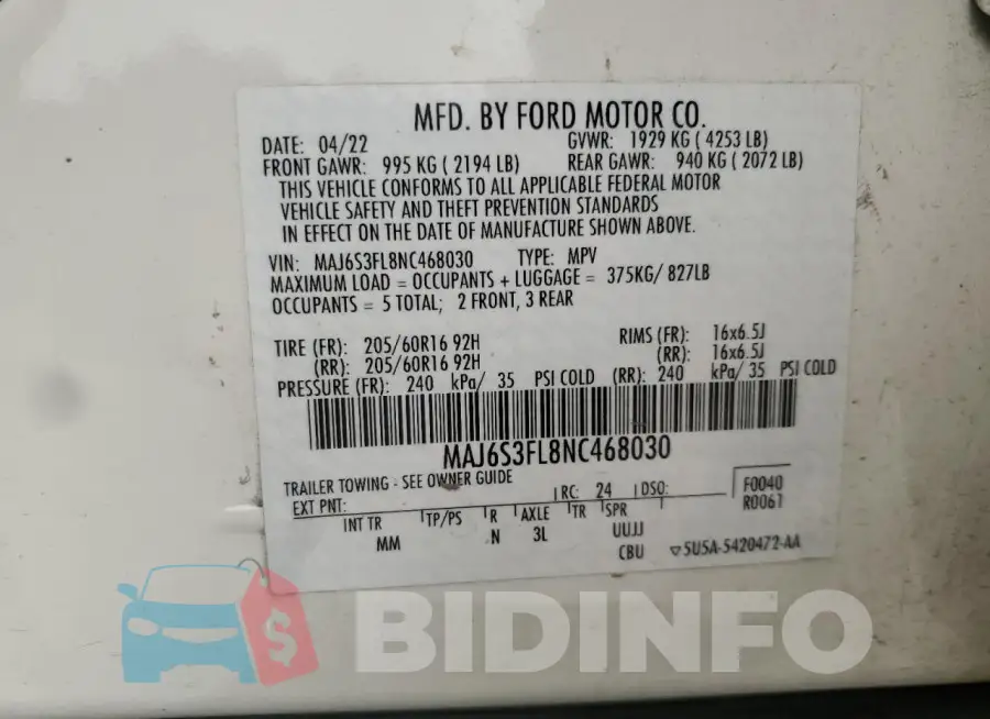 MAJ6S3FL8NC468030 Photo# 13