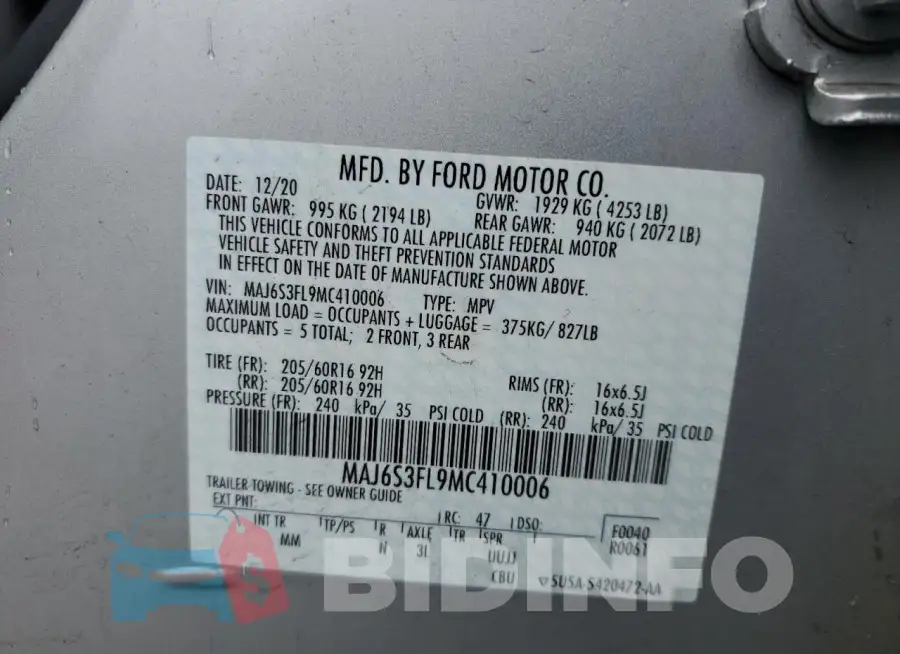 MAJ6S3FL9MC410006 Photo# 13