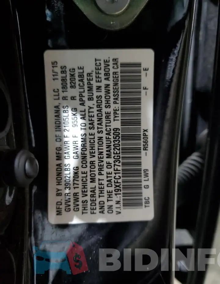 19XFC1F73GE203509 Photo# 12