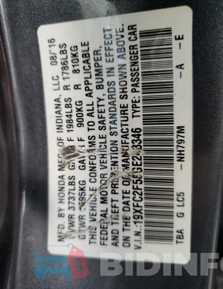 19XFC2F58GE243346 Photo# 12