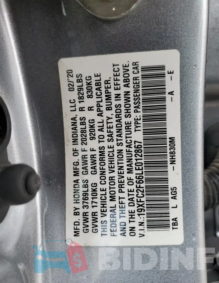19XFC2F66LE012867 Photo# 12