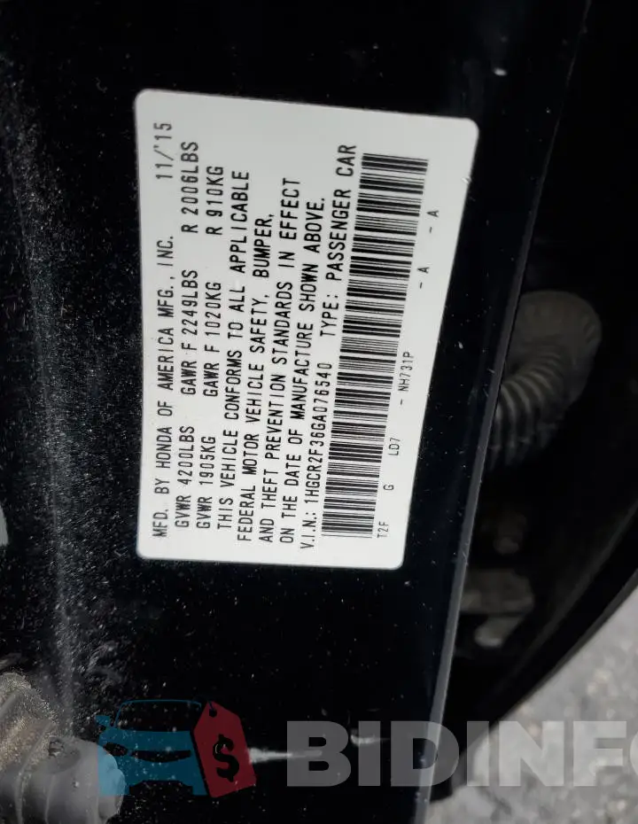 1HGCR2F36GA076540 Photo# 12