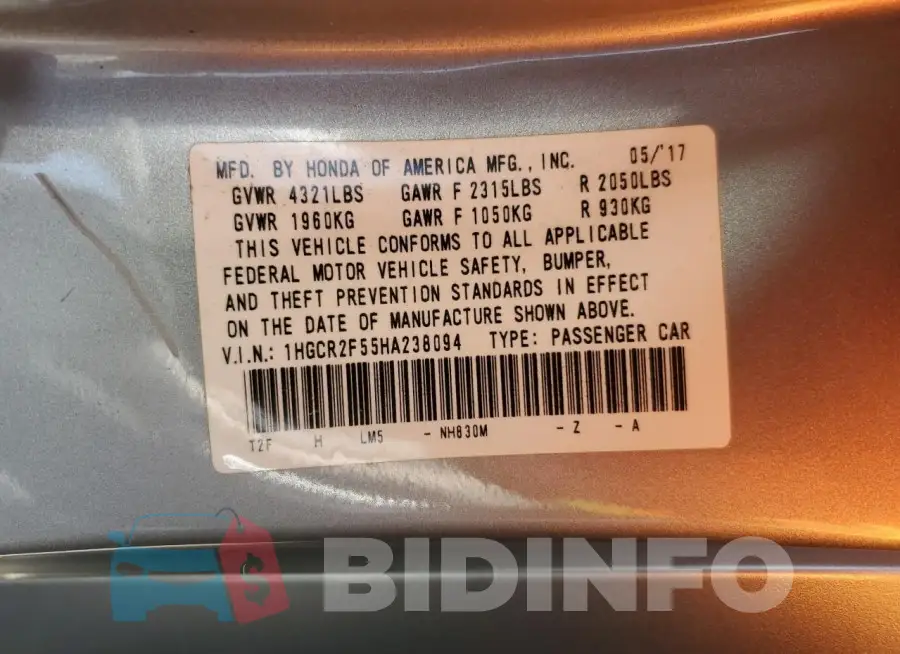 1HGCR2F55HA238094 Photo# 12