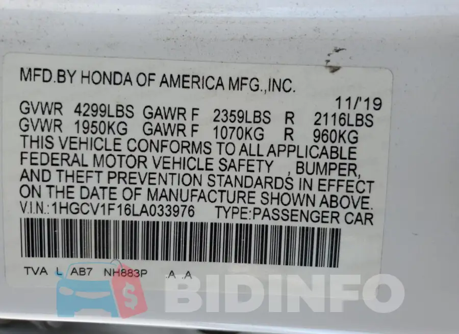 1HGCV1F16LA033976 Photo# 12
