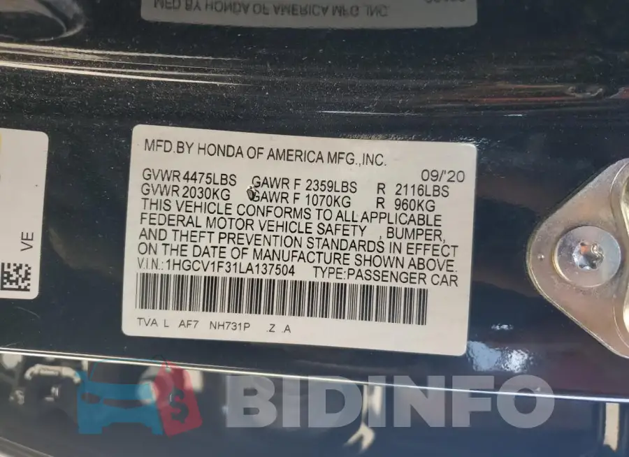 1HGCV1F31LA137504 Photo# 13