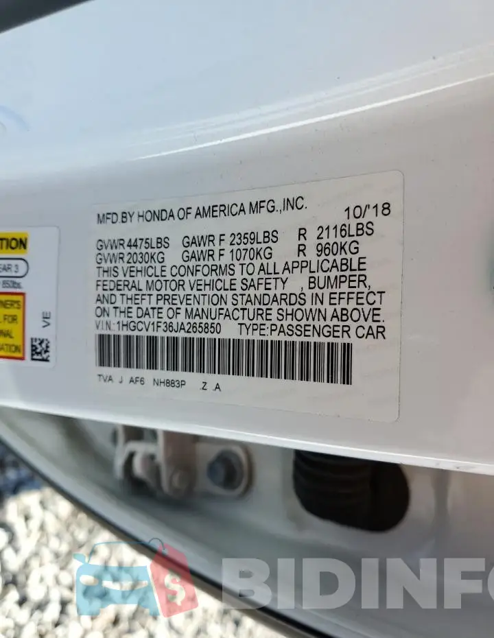 1HGCV1F36JA265850 Photo# 12