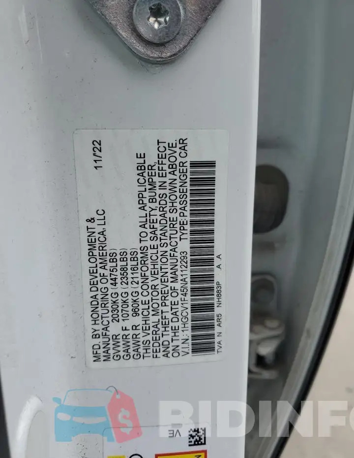 1HGCV1F45NA112293 Photo# 13