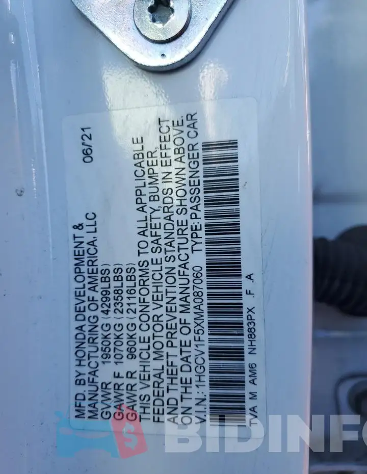 1HGCV1F5XMA087060 Photo# 12