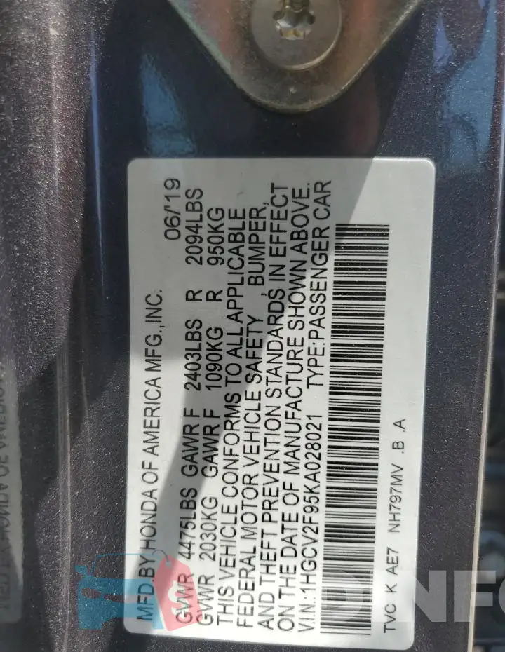 1HGCV2F95KA028021 Photo# 12