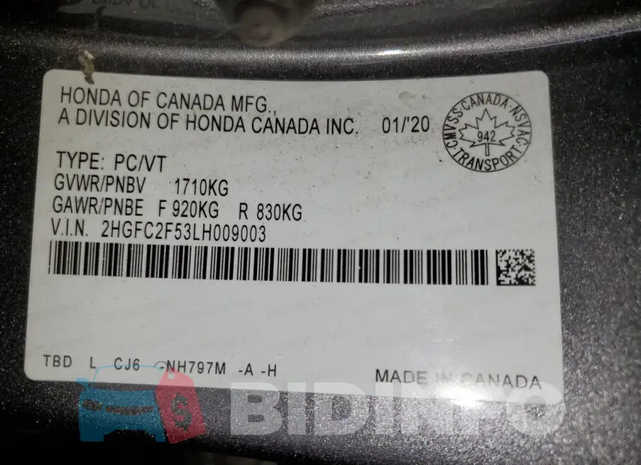 2HGFC2F53LH009003 Photo# 12