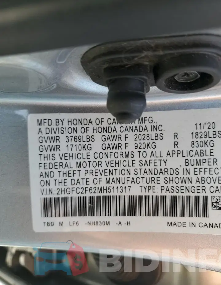 2HGFC2F62MH511317 Photo# 12