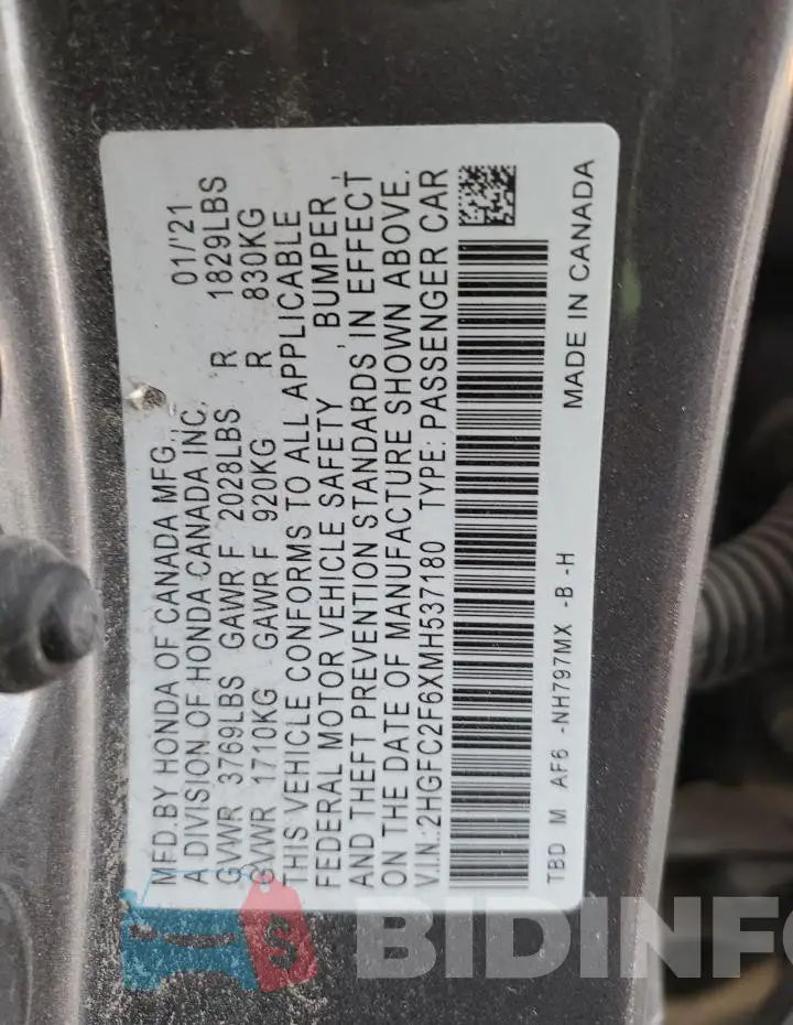 2HGFC2F6XMH537180 Photo# 12