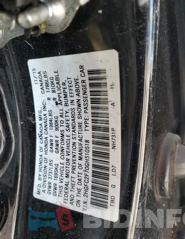 2HGFC2F70GH510518 Photo# 13