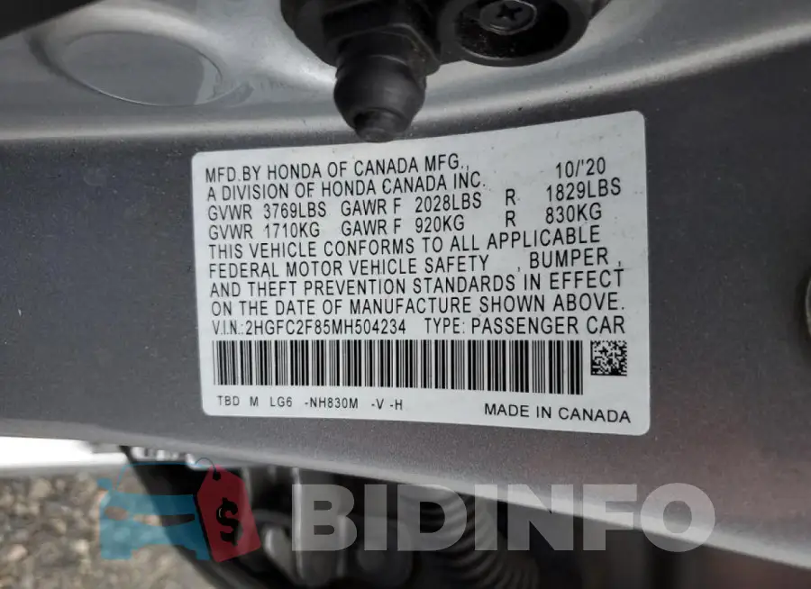 2HGFC2F85MH504234 Photo# 12