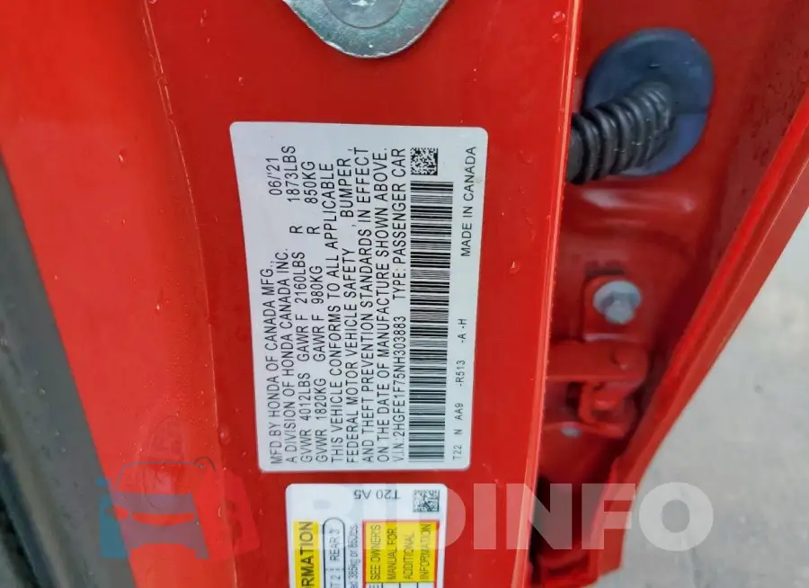 2HGFE1F75NH303883 Photo# 12