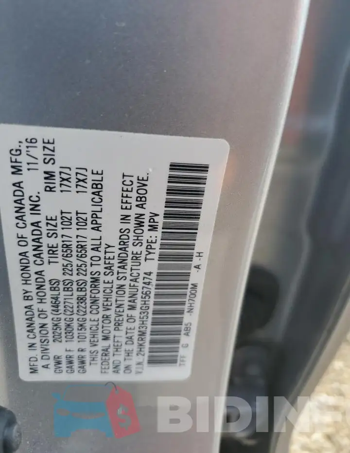 2HKRM3H53GH567474 Photo# 13