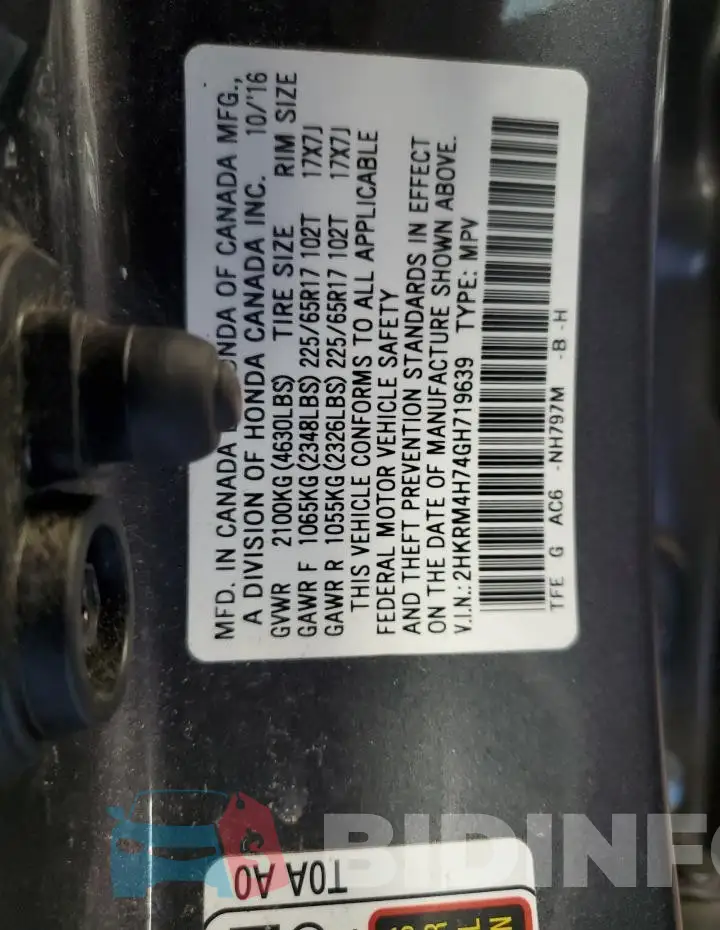 2HKRM4H74GH719639 Photo# 13