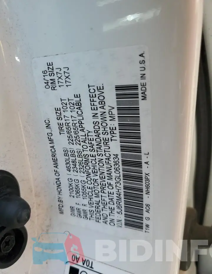 5J6RM4H73GL063634 Photo# 13