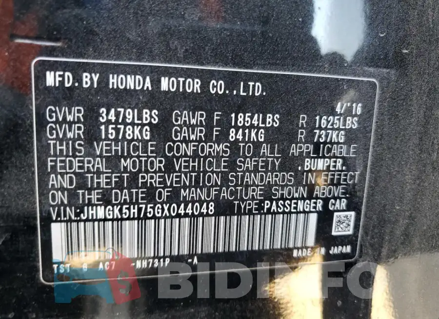 JHMGK5H75GX044048 Photo# 13