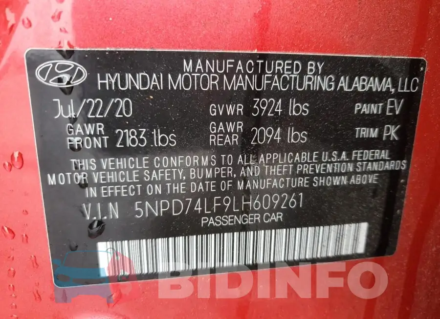 5NPD74LF9LH609261 Photo# 12