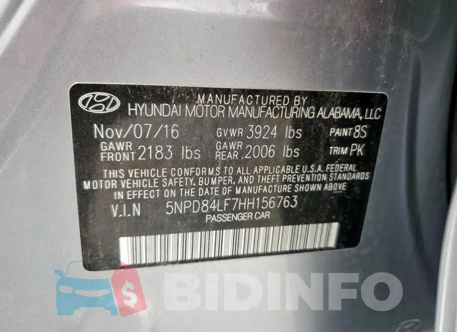 5NPD84LF7HH156763 Photo# 12 5NPD84LF7HH156763 Photo# 12