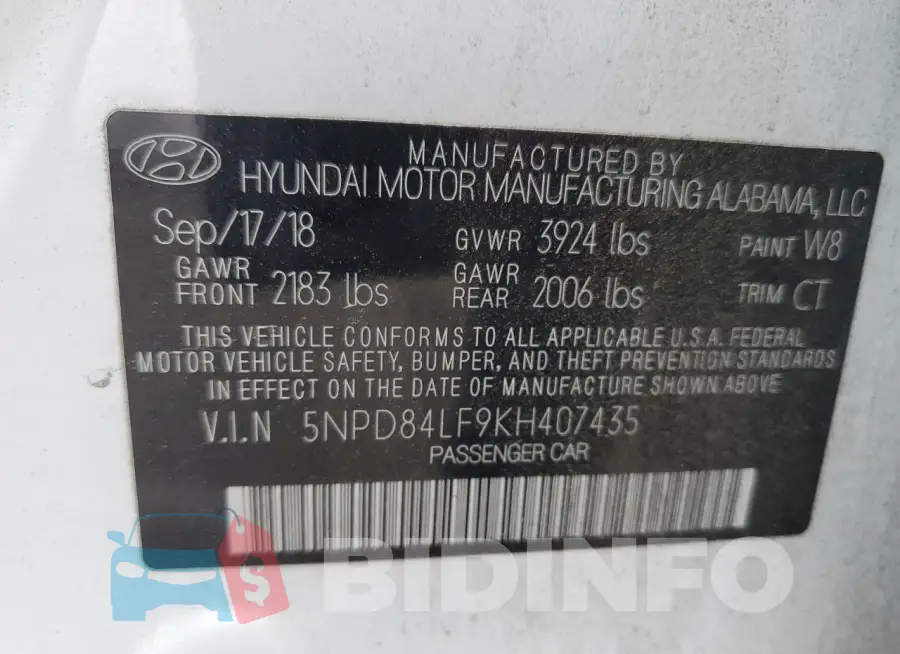 5NPD84LF9KH407435 Photo# 12