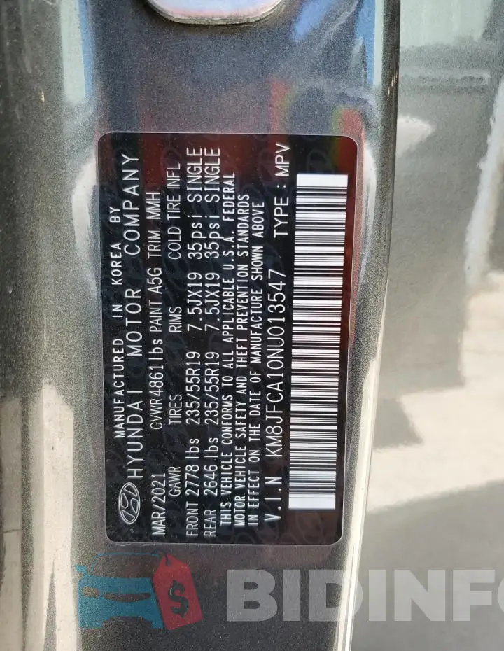 KM8JFCA10NU013547 Photo# 13