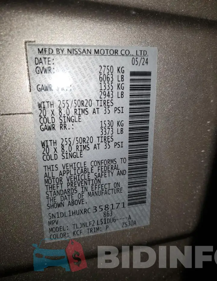 5N1DL1HUXRC358171 Photo# 13