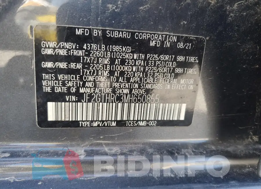 JF2GTHRC3MH650855 Photo# 12