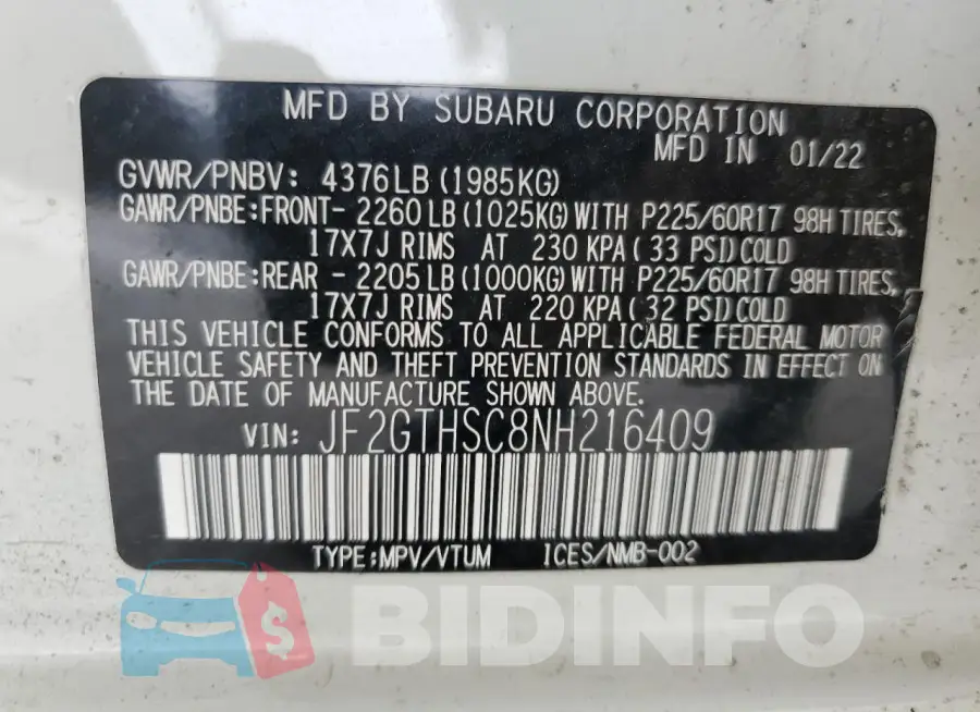 JF2GTHSC8NH216409 Photo# 13