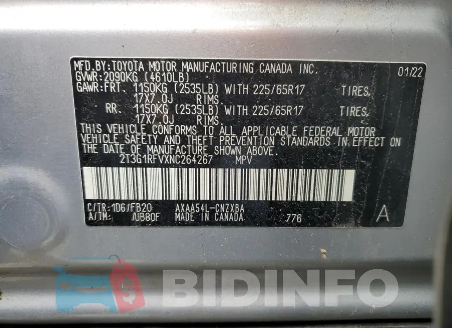 2T3G1RFVXNC264267 Photo# 12