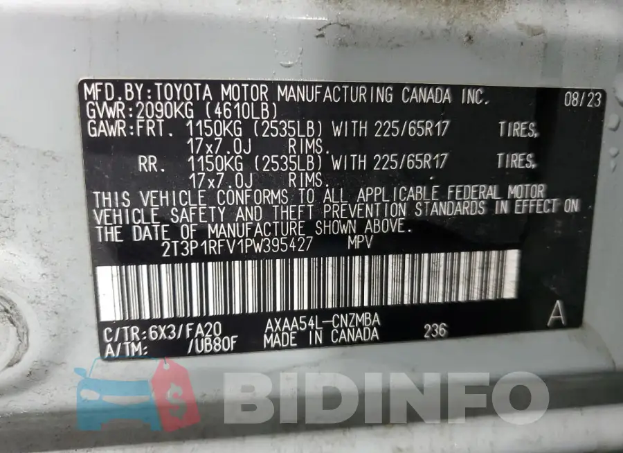 2T3P1RFV1PW395427 Photo# 12