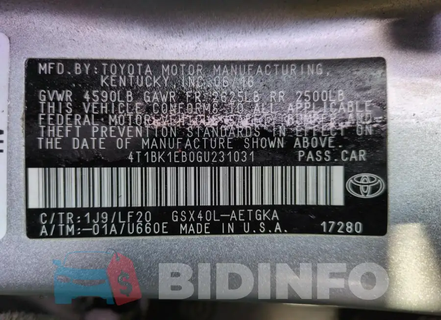 4T1BK1EB0GU231031 Photo# 13