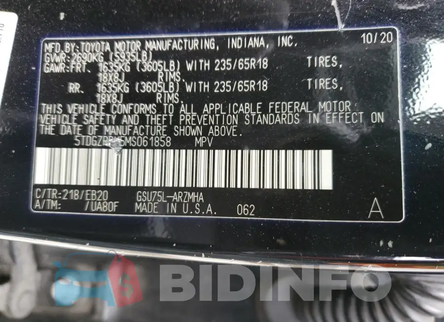 5TDGZRBH5MS061858 Photo# 13