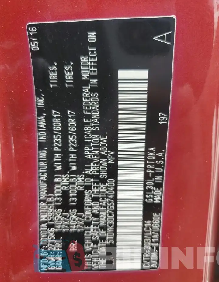 5TDYK3DC7GS740400 Photo# 13