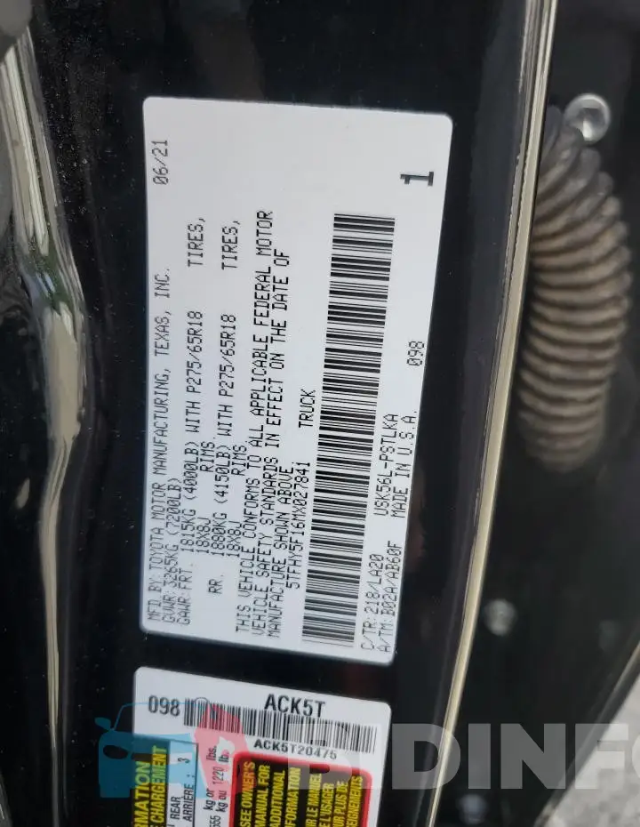5TFHY5F16MX027841 Photo# 12