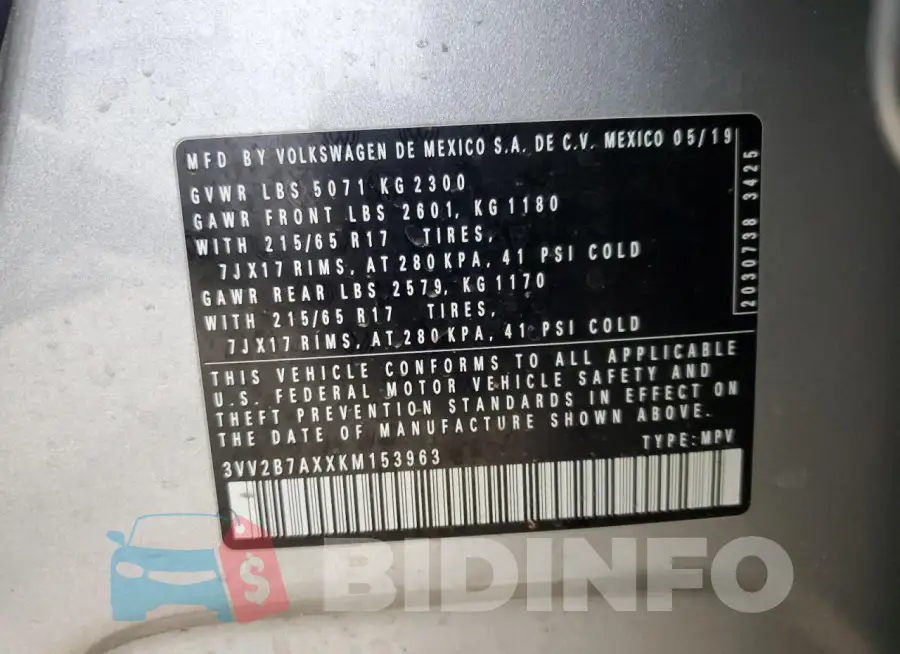 3VV2B7AXXKM153963 Photo# 13