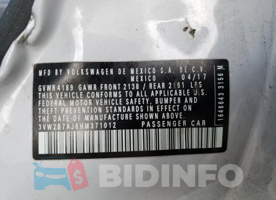 3VW2B7AJ6HM371012 Photo# 12