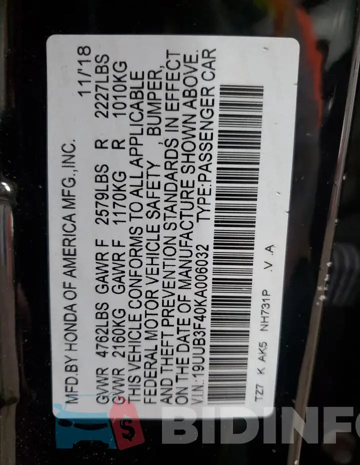 19UUB3F40KA006032 Photo# 12