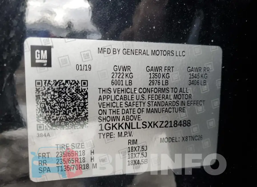 1GKKNLLSXKZ218488 Photo# 12