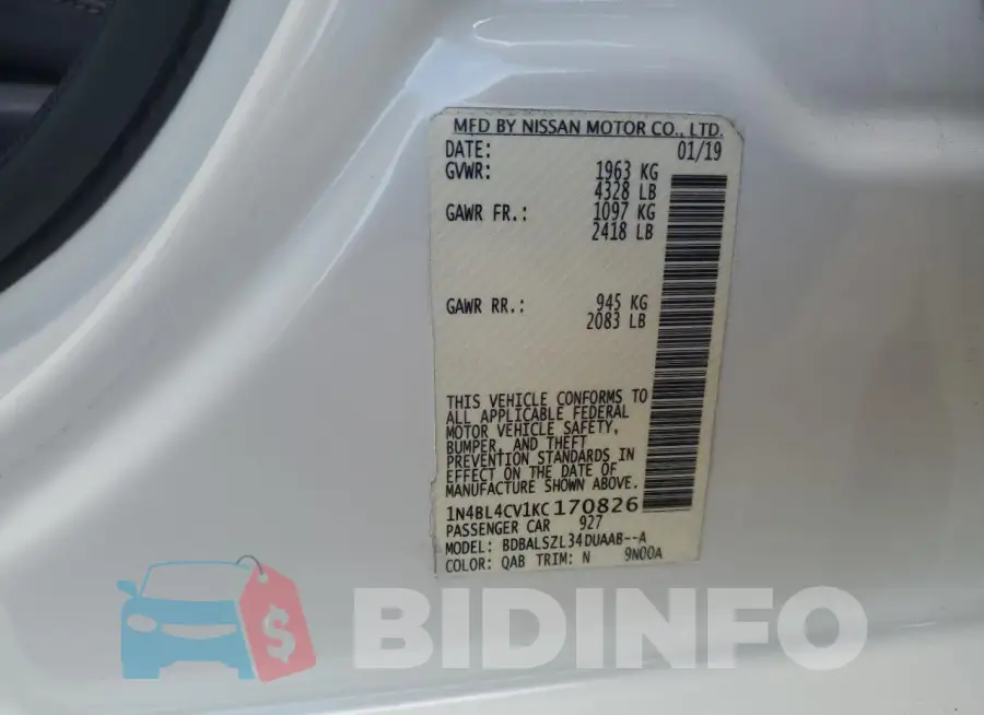 1N4BL4CV1KC170826 Photo# 12